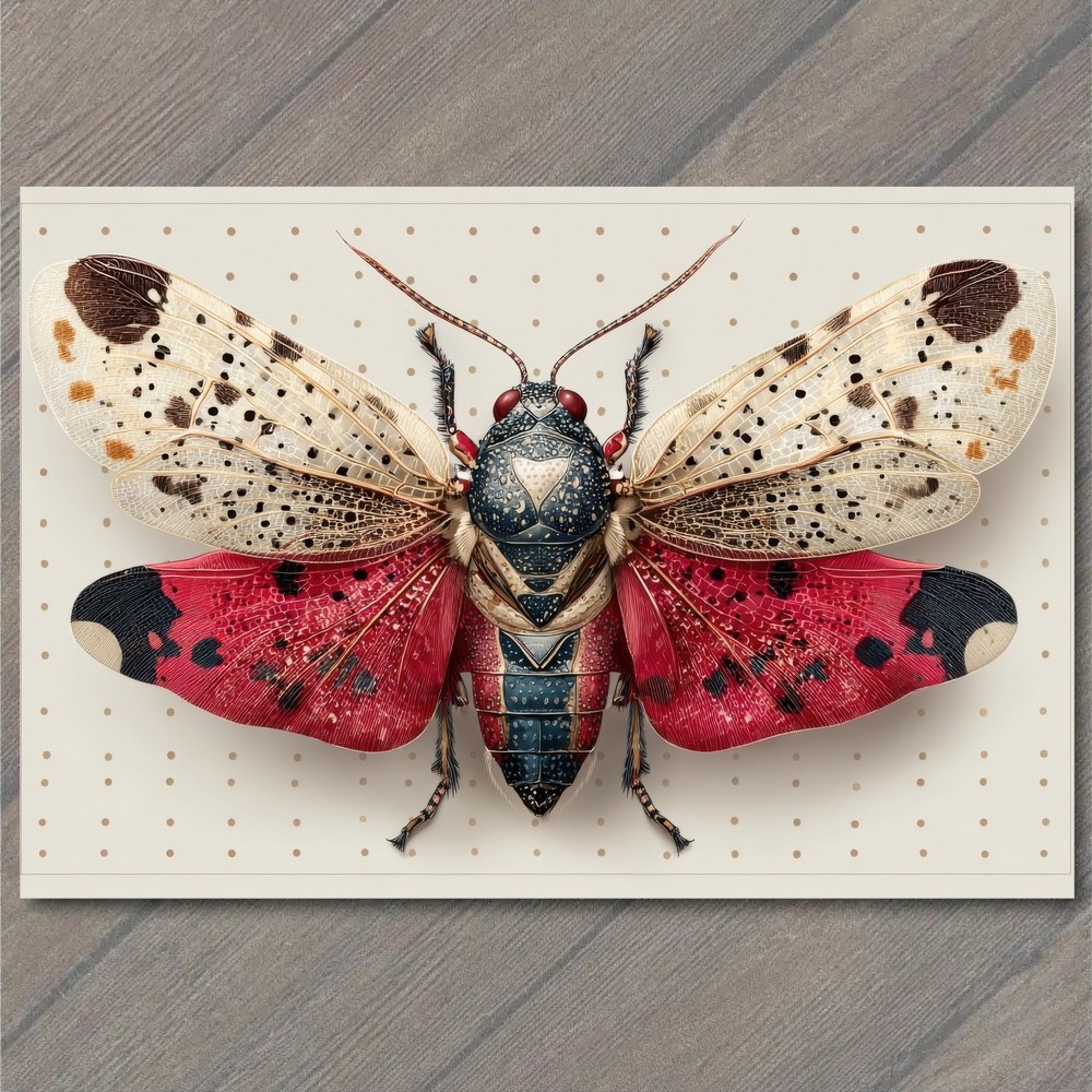POSTCARD Spotted Red Winged Insect Bug Macro Detail Specimen Entomology