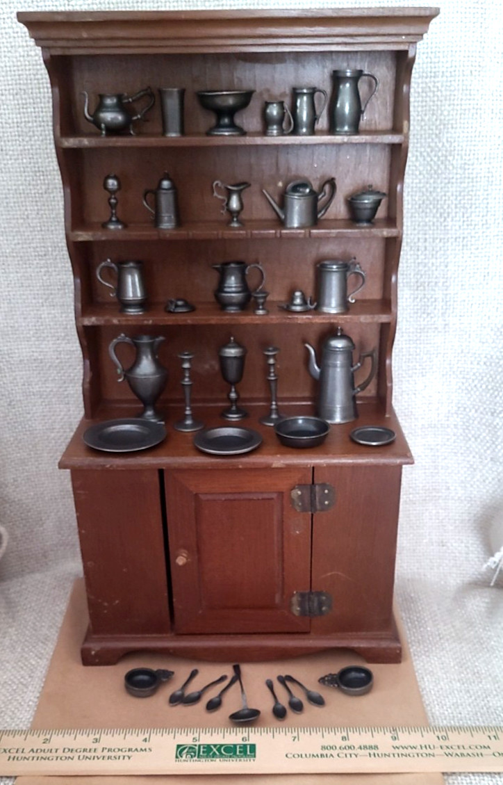 Franklin Mint 27 + pc.  * Miniature * China Hutch & Pewter Cabinet