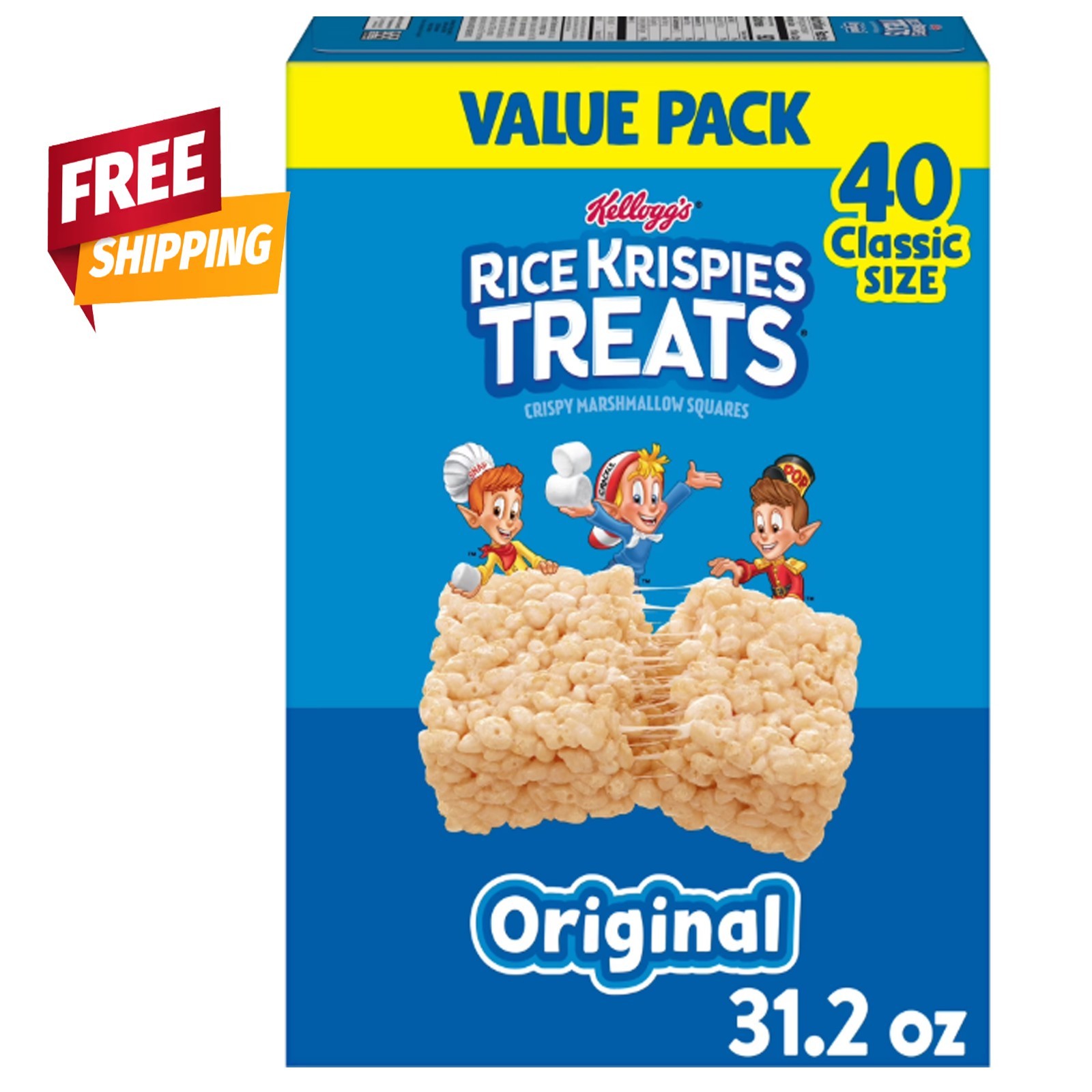 Rice Krispies Marshmallow Squares - Tasty Snack Bars for Kids, 40 Count
