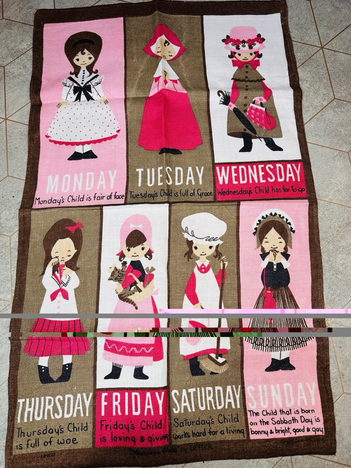Vintage Monday's Child Tea Towel By Ulster Irish Linen