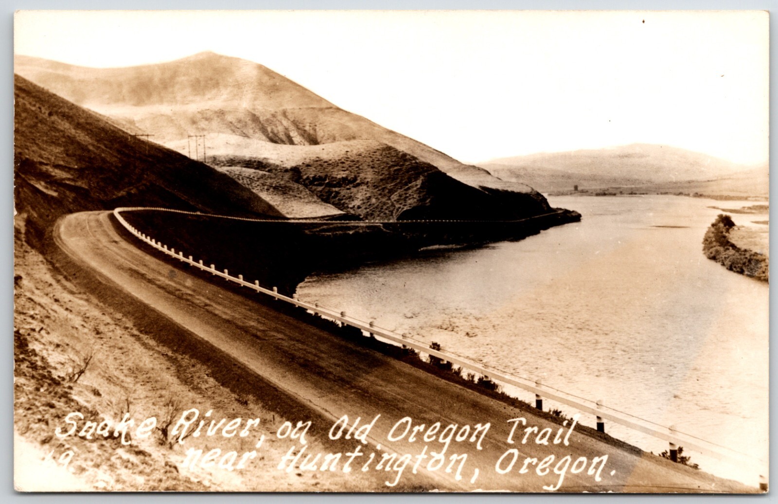 Real Photo Postcard Snake River on Old Oregon Trail near Huntington OR RPPC