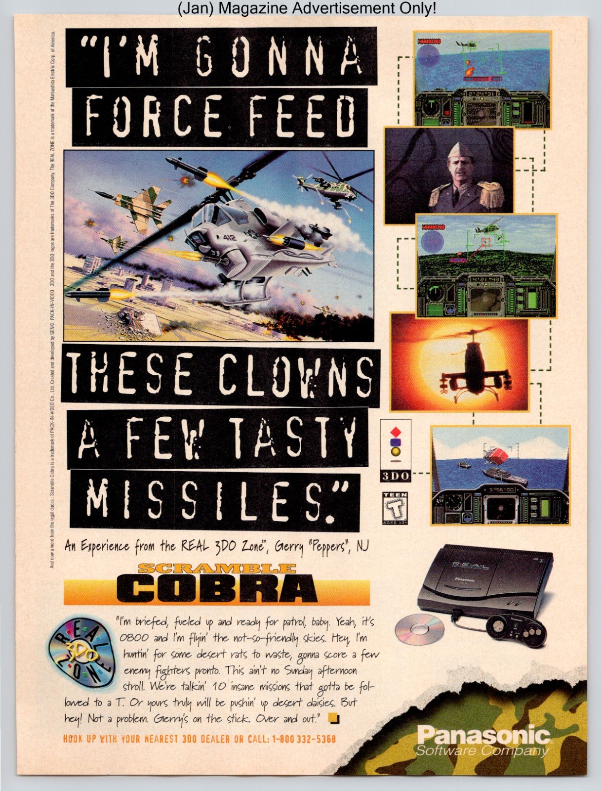Scramble Cobra Panasonic 3DO Helicopter Combat Simulator 1996 Full Page Print Ad