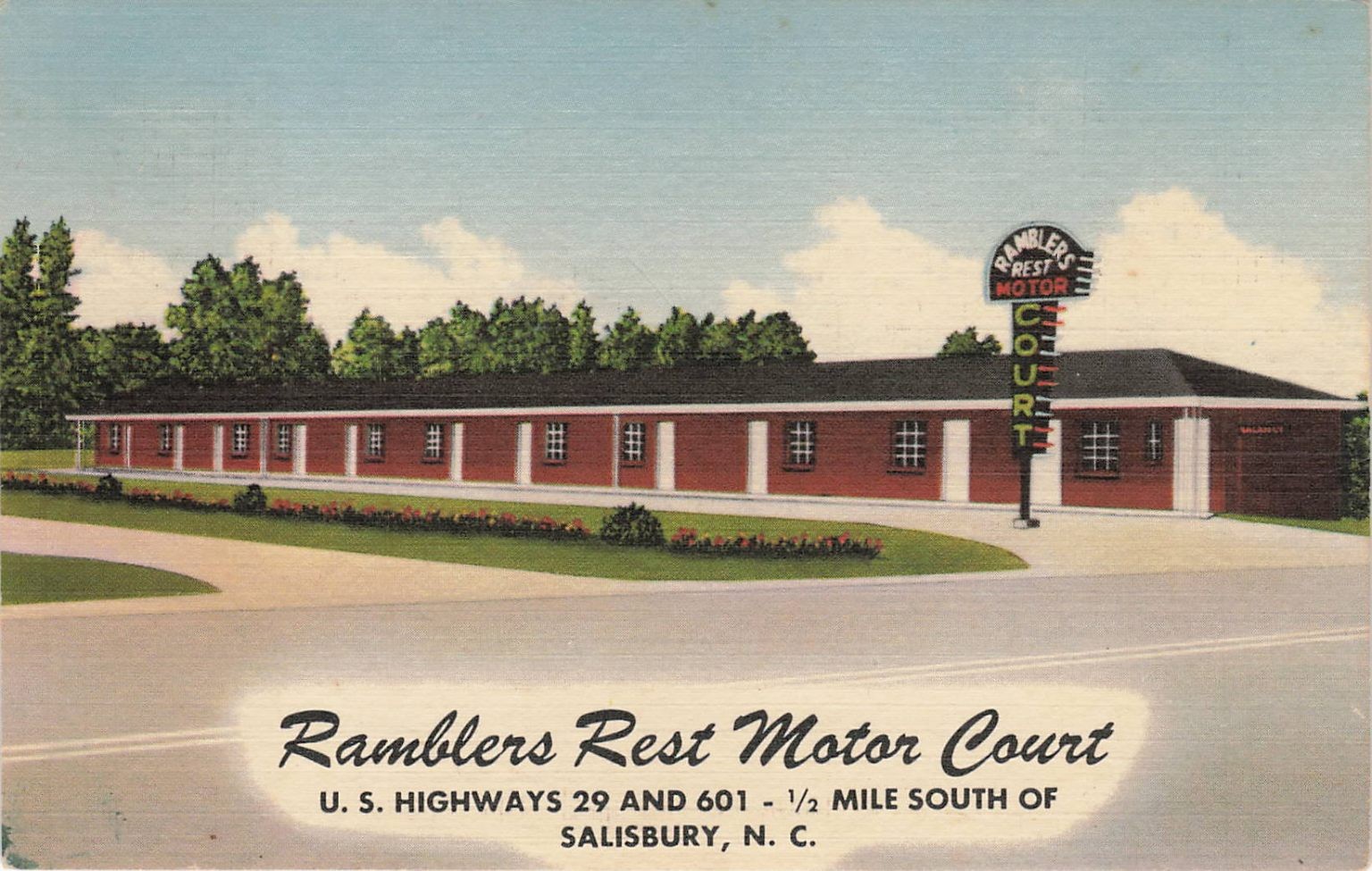 Ramblers Rest Motor Court Salisbury NC Vintage Postcard AAA Motel