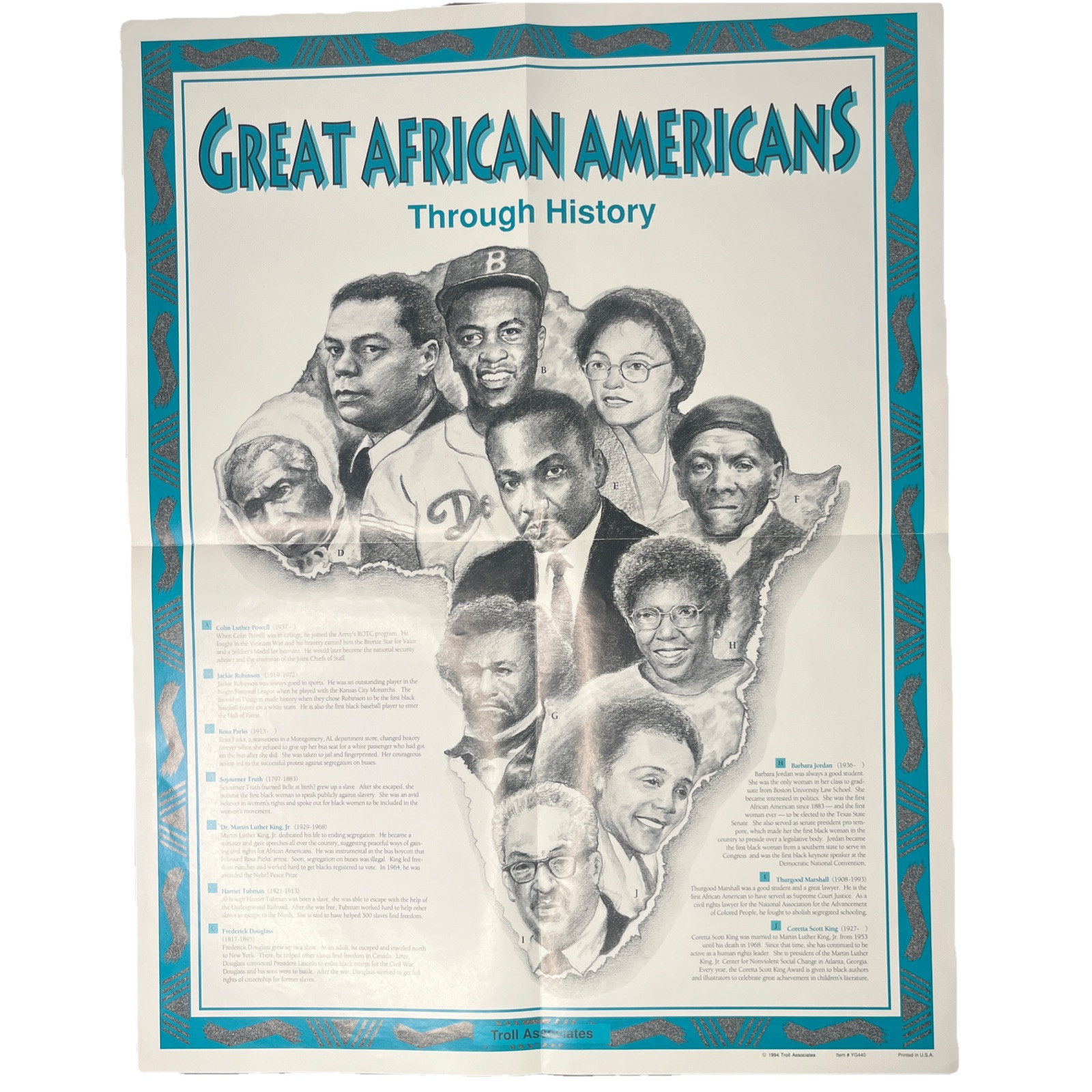 Vtg 1994 Great African Americans Through History Educational Poster New