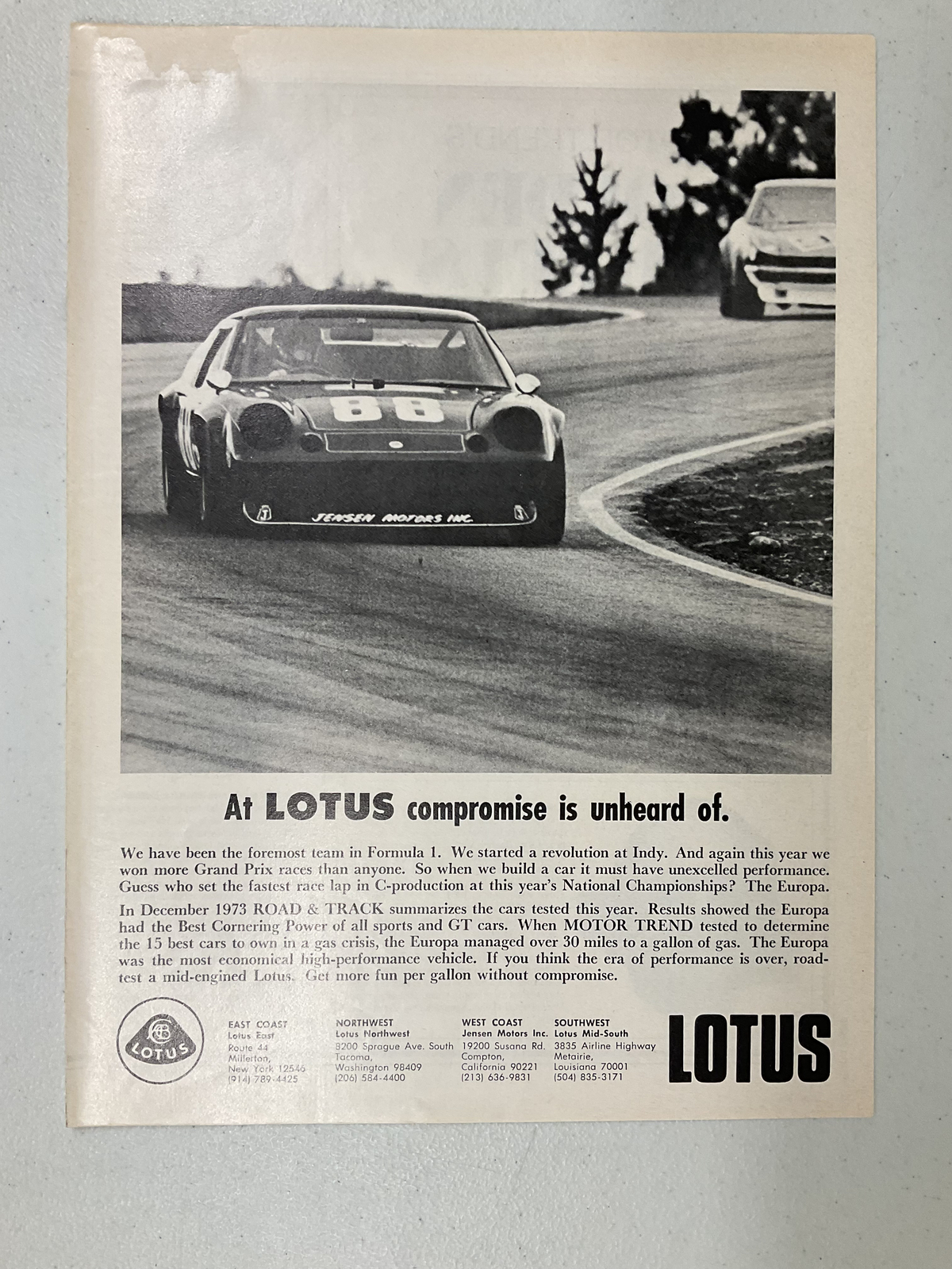 LotusAdv13 1974 Lotus Racing At LOTUS compromise is unheard of June 1974