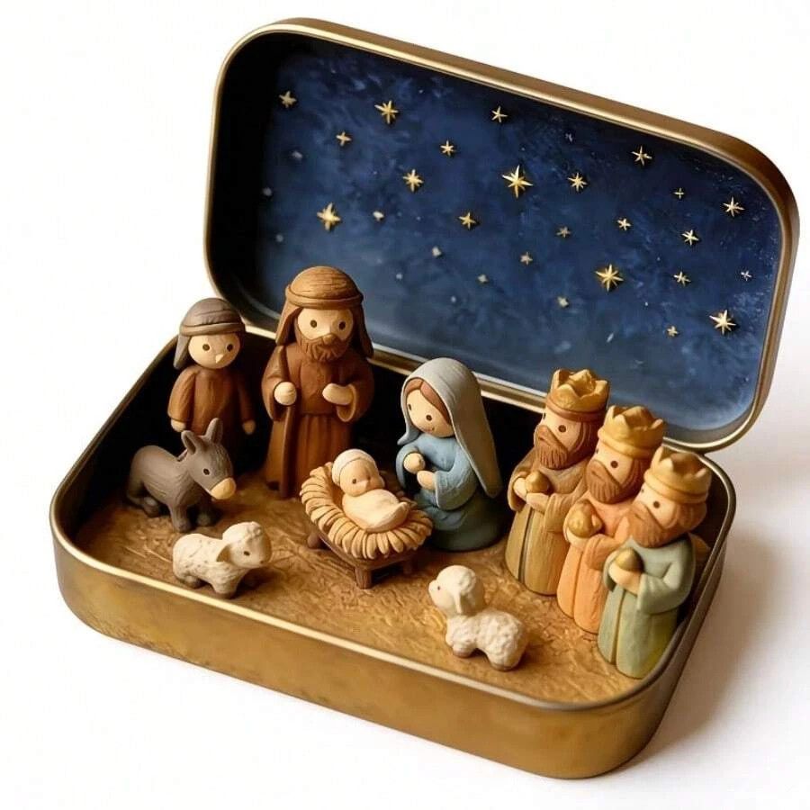 Mini Christmas Nativity Scene Set Portable Pocket Size Holiday Decoration