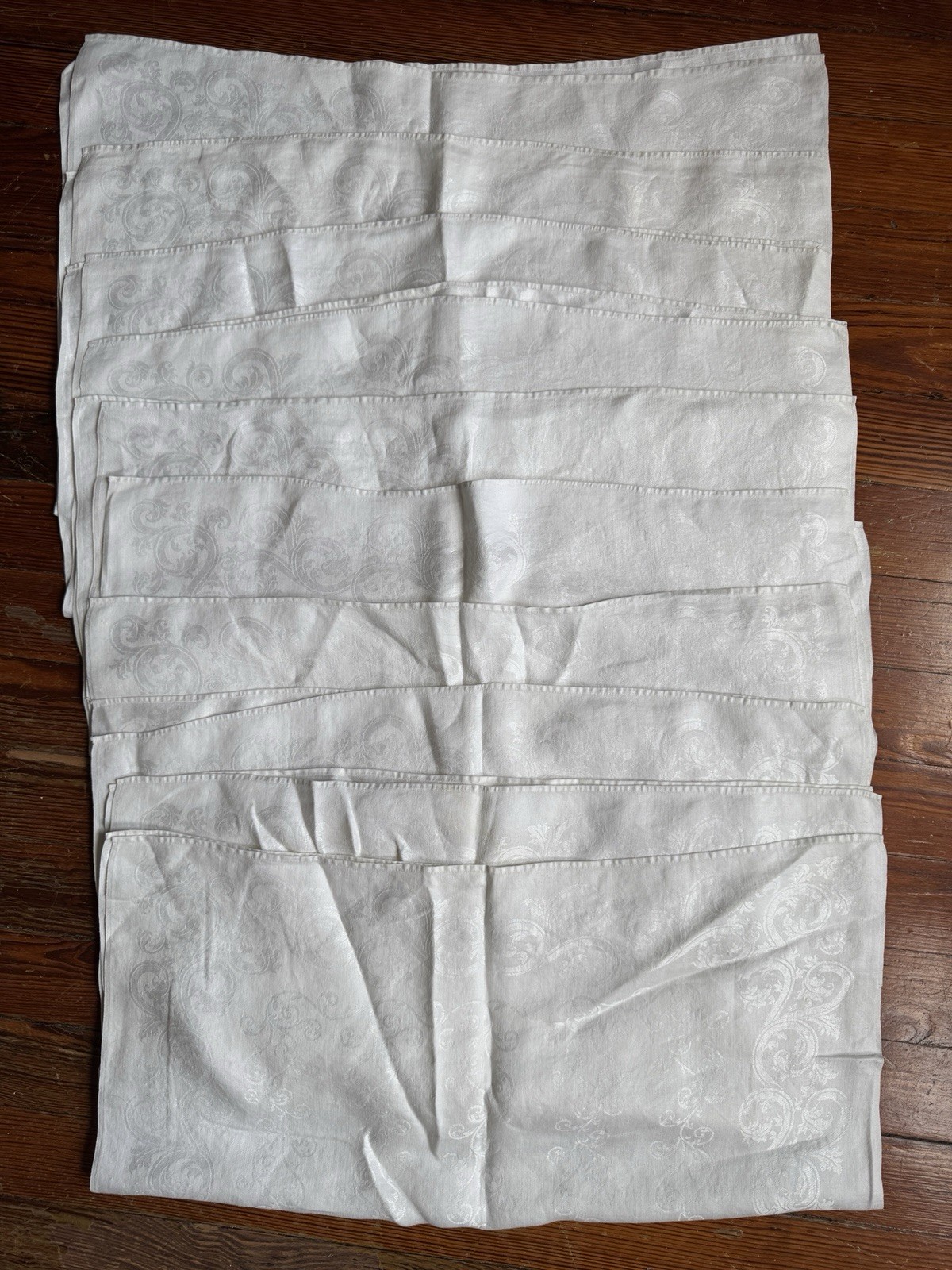 10 Silk Damask Jacquard Table Napkins With Arabesque Pattern, 20” , Vintage