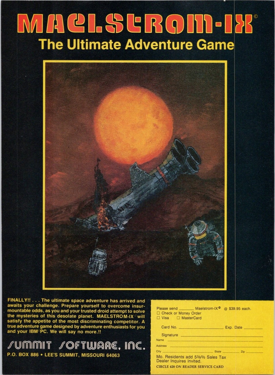 MAELSTROM-IX Summit Software Vintage IBM PC Game Magazine Print Ad 1980s