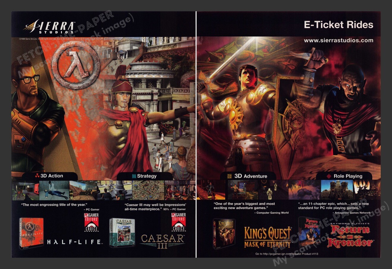 Sierra Studios Games 1990s Video Game Print Advertisement (2 pgs) 1999