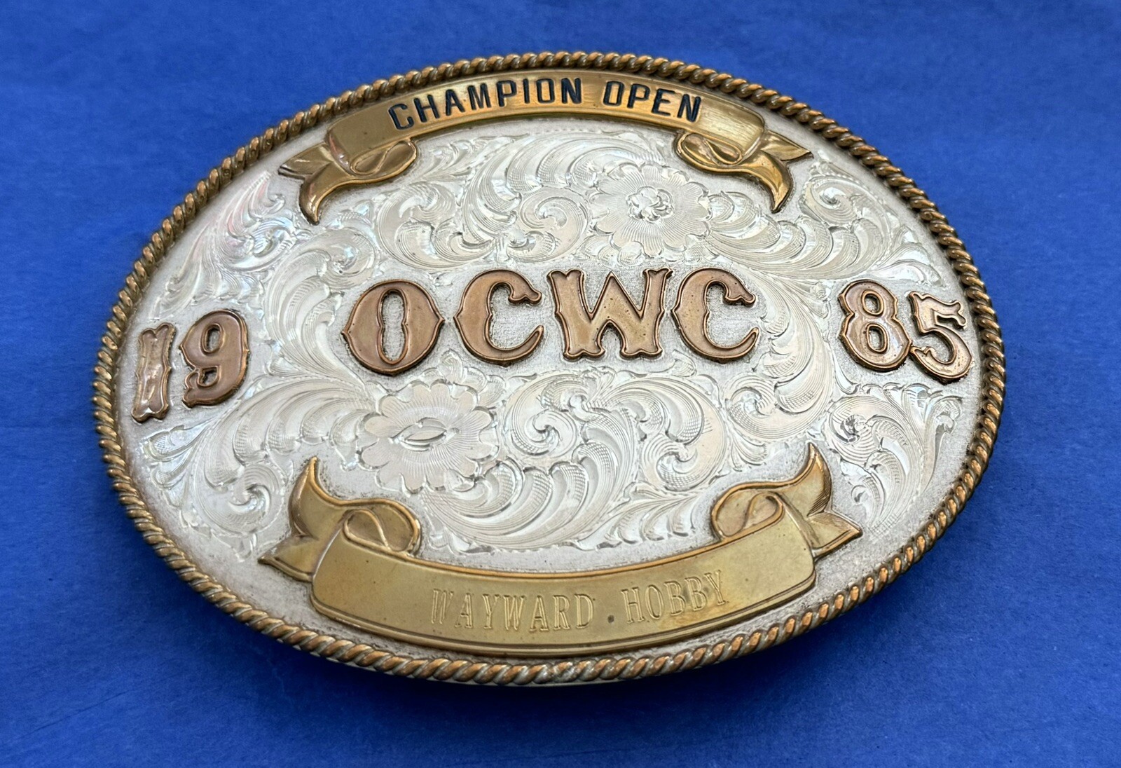 SUPER SALE Vintage Wage Sterling Silver OL 1985 OCWC Champion Trophy Belt Buckle