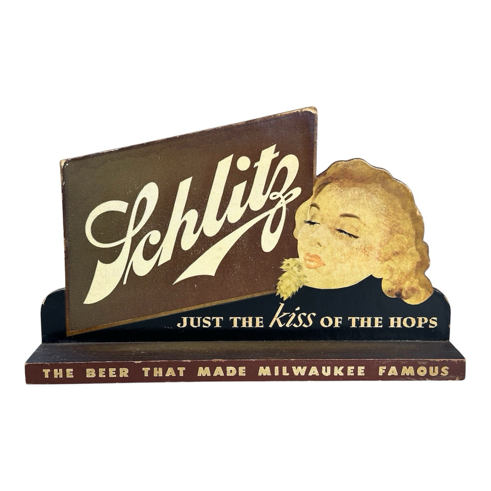 VTG 1940s Schlitz Beer Just the Kiss of the Hops KCS Form 365 Back Bar Display