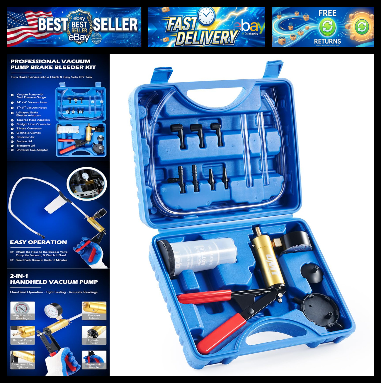 Orion Motor Tech Brake Bleeder Kit with Hand Vacuum Pump and Adapters, Brake Ble