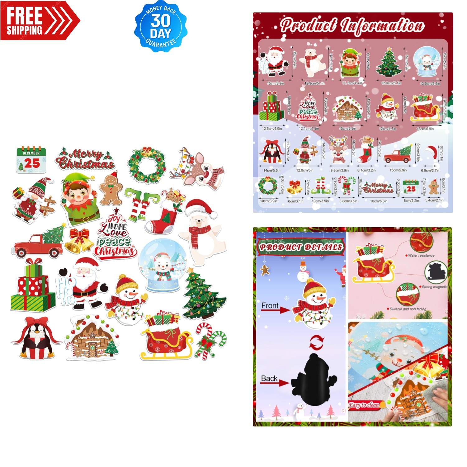 22Pcs Christmas Magnets for Fridge Festive Holiday Car Decor
