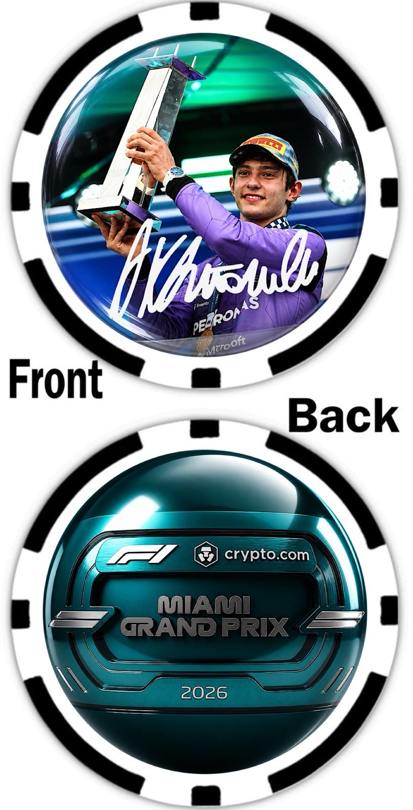 Kimi Antonelli - 2026 Crypto.com Miami GP F1 WINNER - POKER CHIP ***SIGNED***