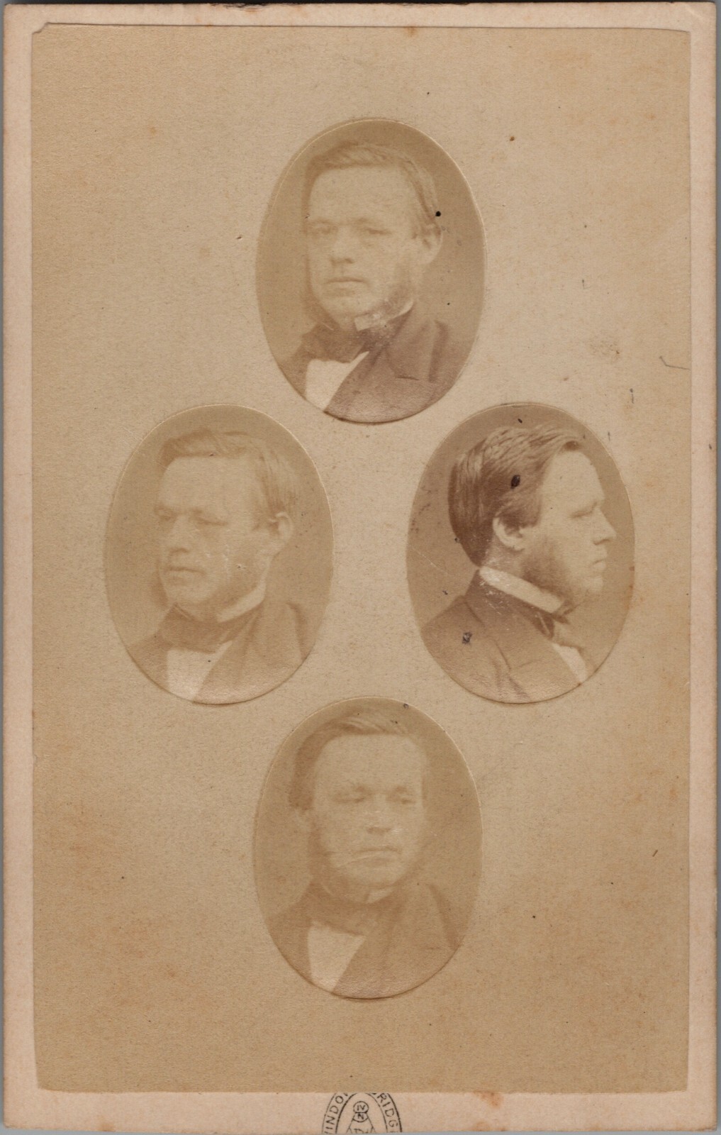Antique CDV Photo Gentleman in 4 Poses, hand applied  Carte de visite 1870s RARE