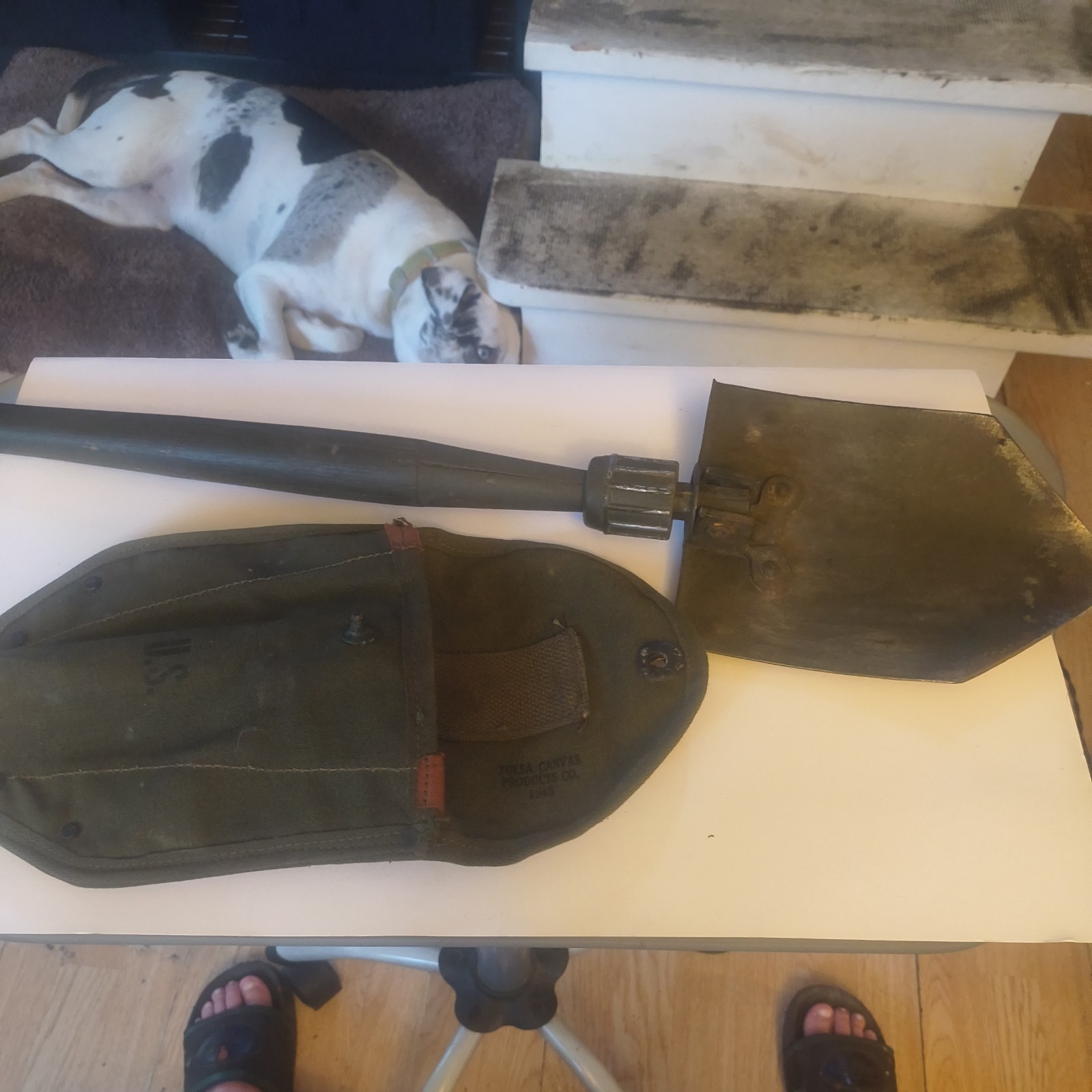 Vtg 1945 WW2 US WQOD Entrenching Tool Trench Folding Military Shovel W Cover