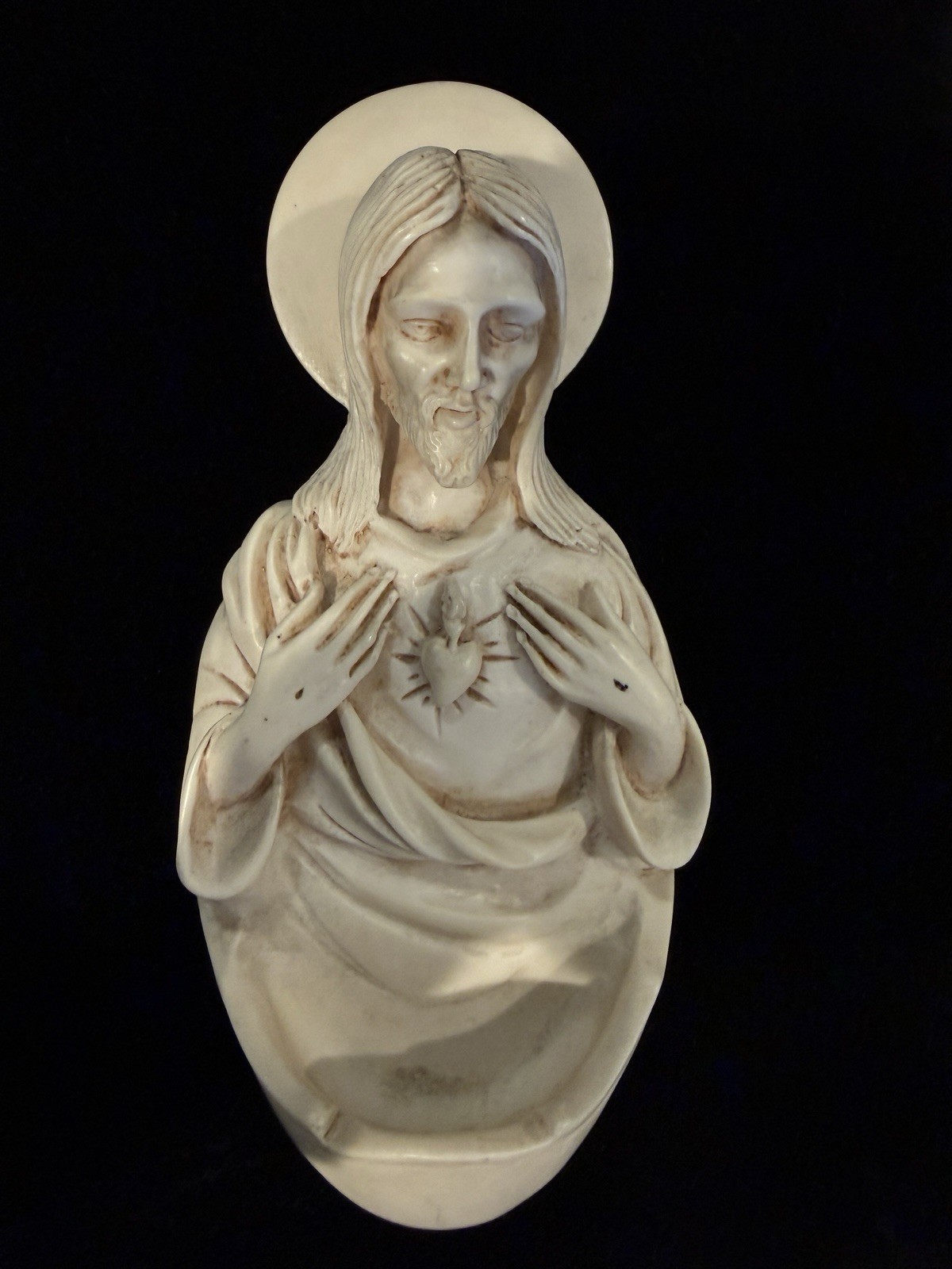 Vintage European Catholic Jesus Burning Sacred Heart - Holy Water Font