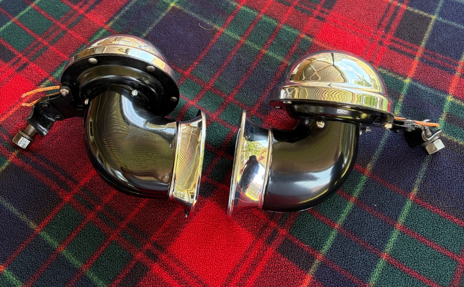 OLD VINTAGE 1935 FORD DELUXE HORNS and BRACKETS