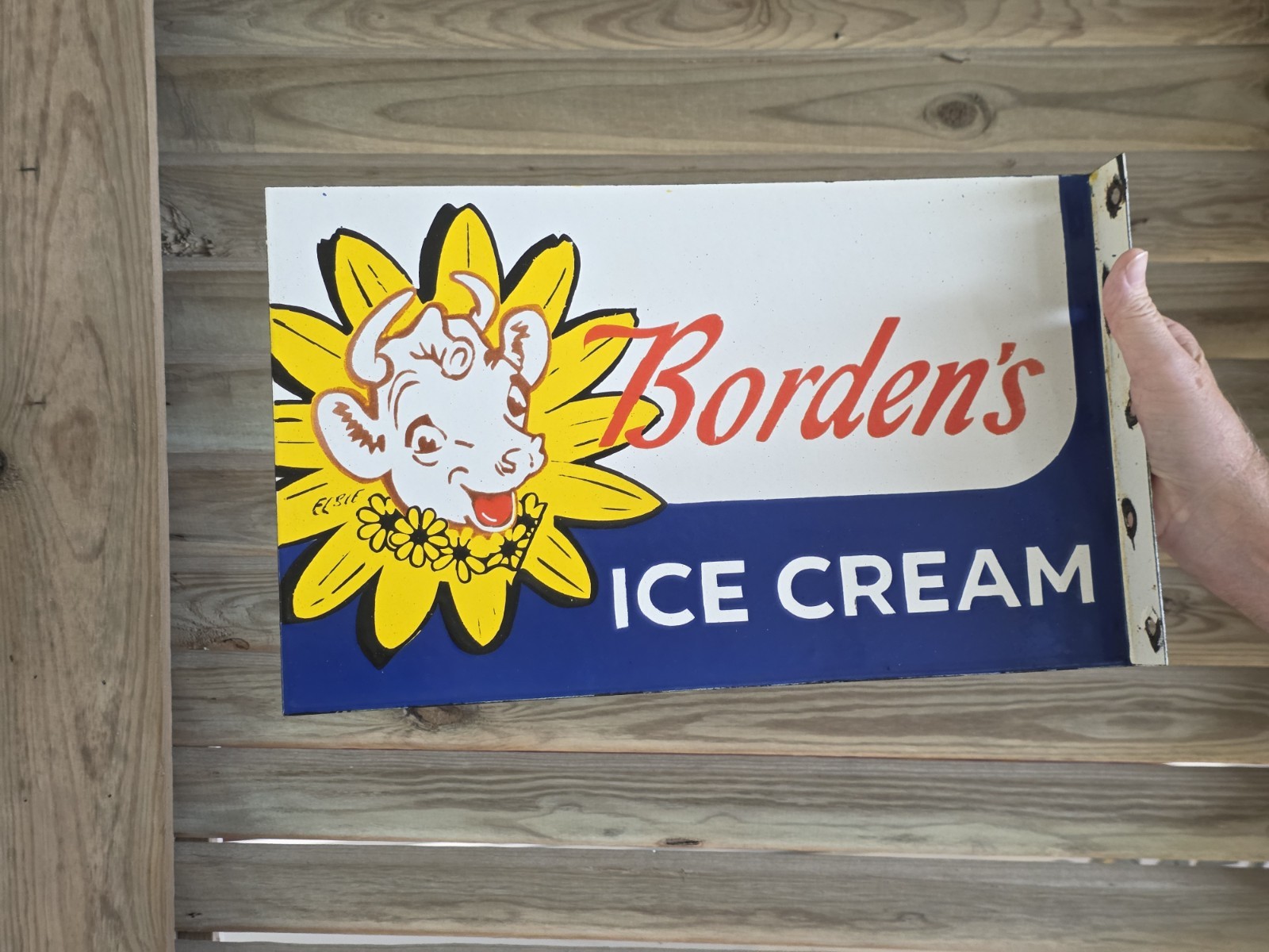 1950'S VINTAGE BORDEN'S ICE CREAM FLANGE PORCELAIN SIGN  10