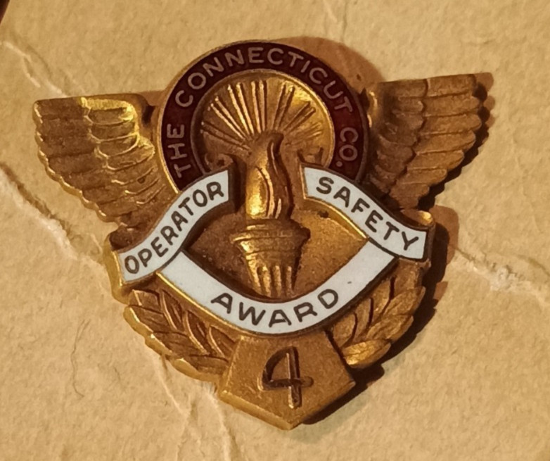 Vintage Connecticut Company 4 Year Operator Safety Award Enamel Pin- Bus-Trolley