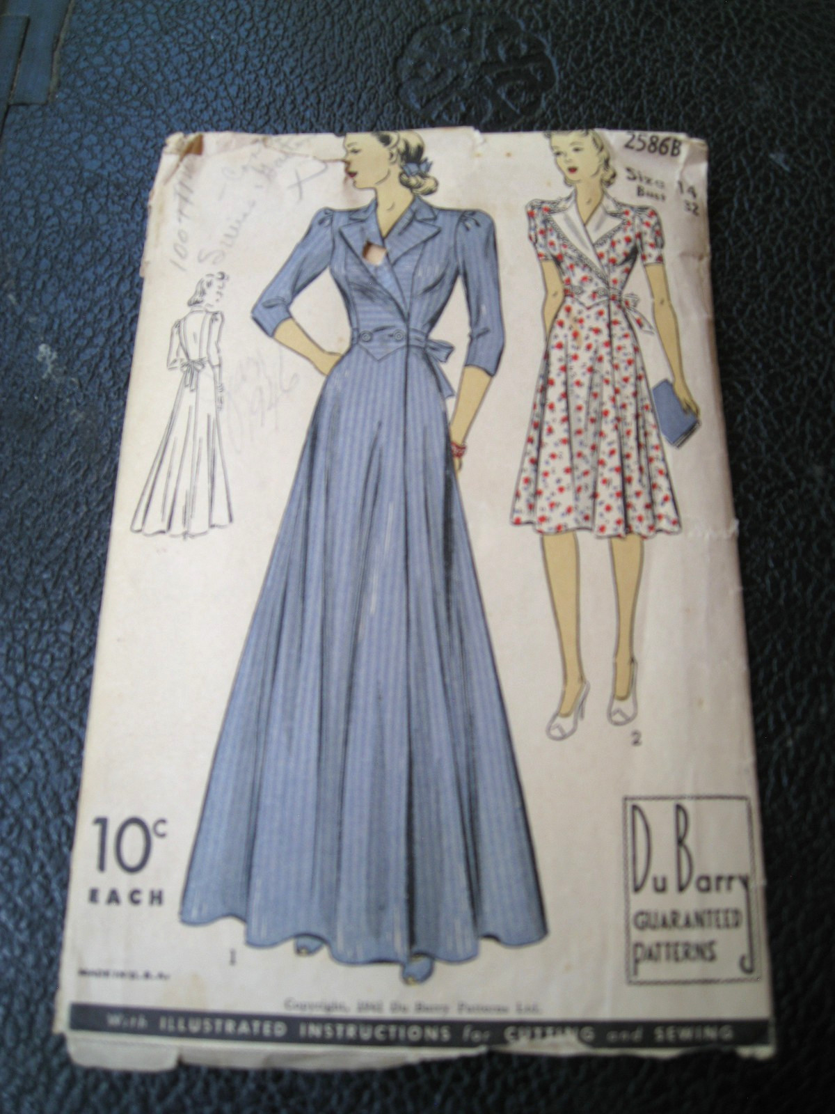 Vtg 1941 Du Barry 2586 Misses\' Sz 14 (32/27/35) House Coat or Dress Pattern