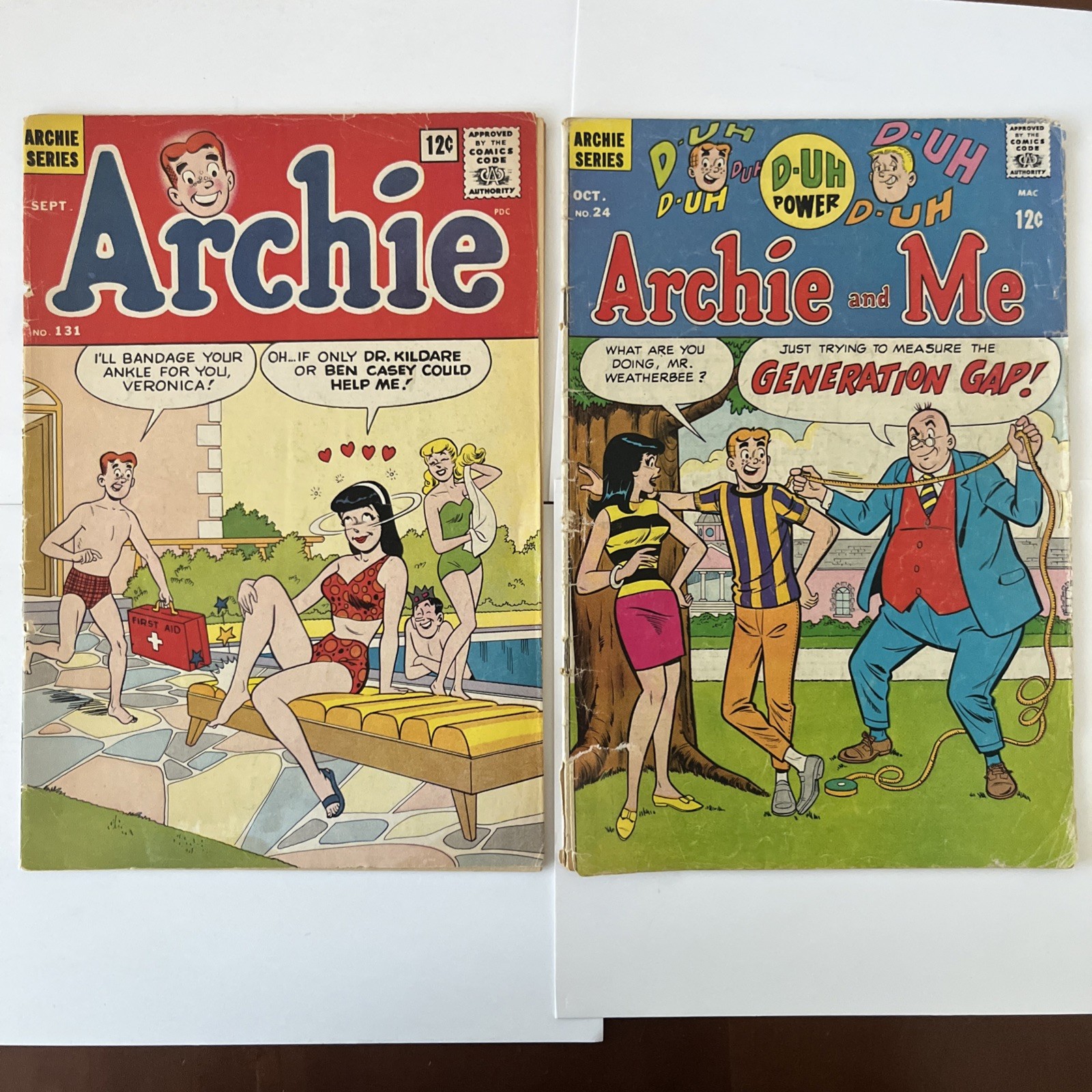 Archie #131  1962, 4.5, Archie And Me #24 1968, 3.0. GGA. C Pix, Notes.