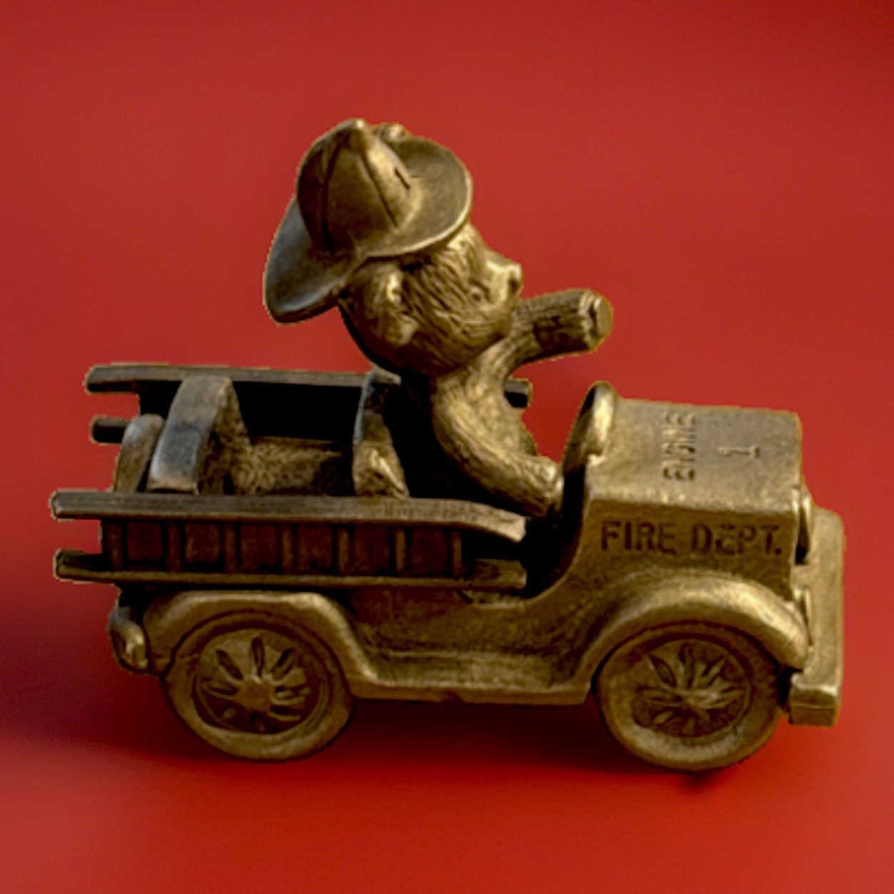 1986 Vintage Pewter Spoontiques #671 Fire Truck Engine 1 With Teddy Bear Mint