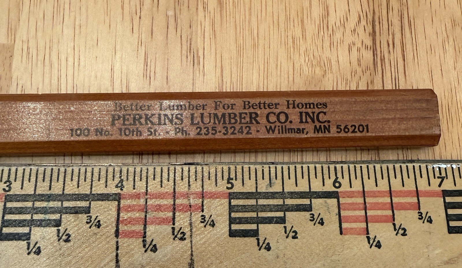 Vintage Advertising Flat Carpenter Pencil “Perkins Lumber Co Inc Willmar, MN”
