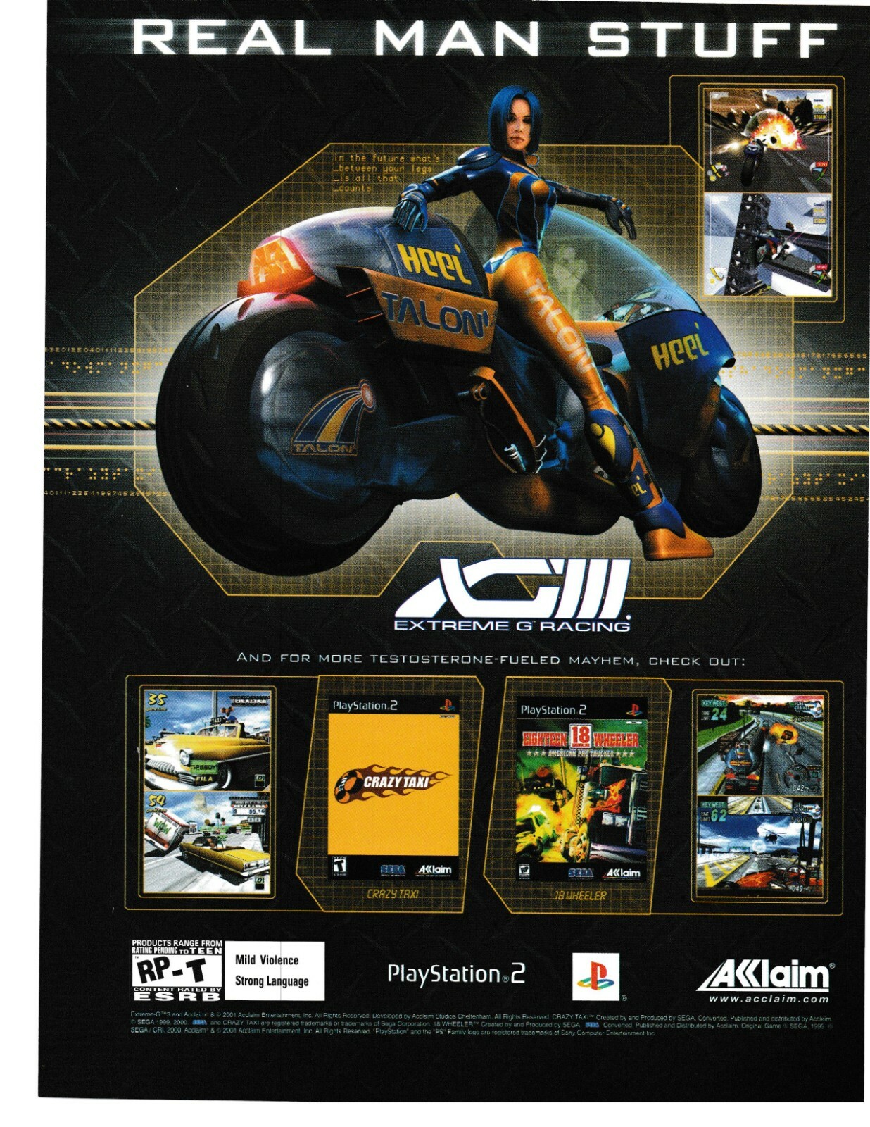 2001 XGIII Extreme G Racing Print Ad PS2 GameCube Acclaim Sci-Fi Moto Art