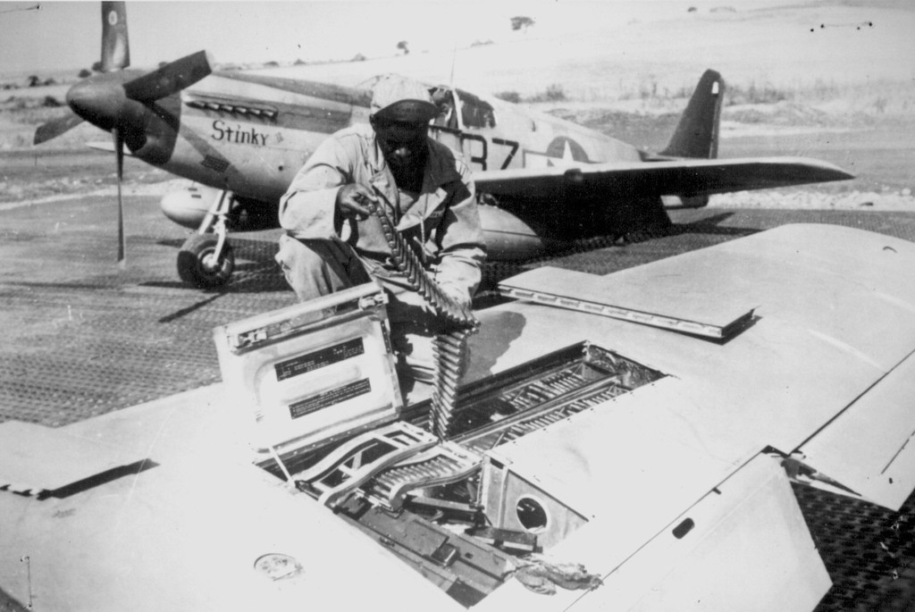 B&W WW2 Photo WWII US Army P-51 Mustang Wing Guns Ammo World War Two USAAF