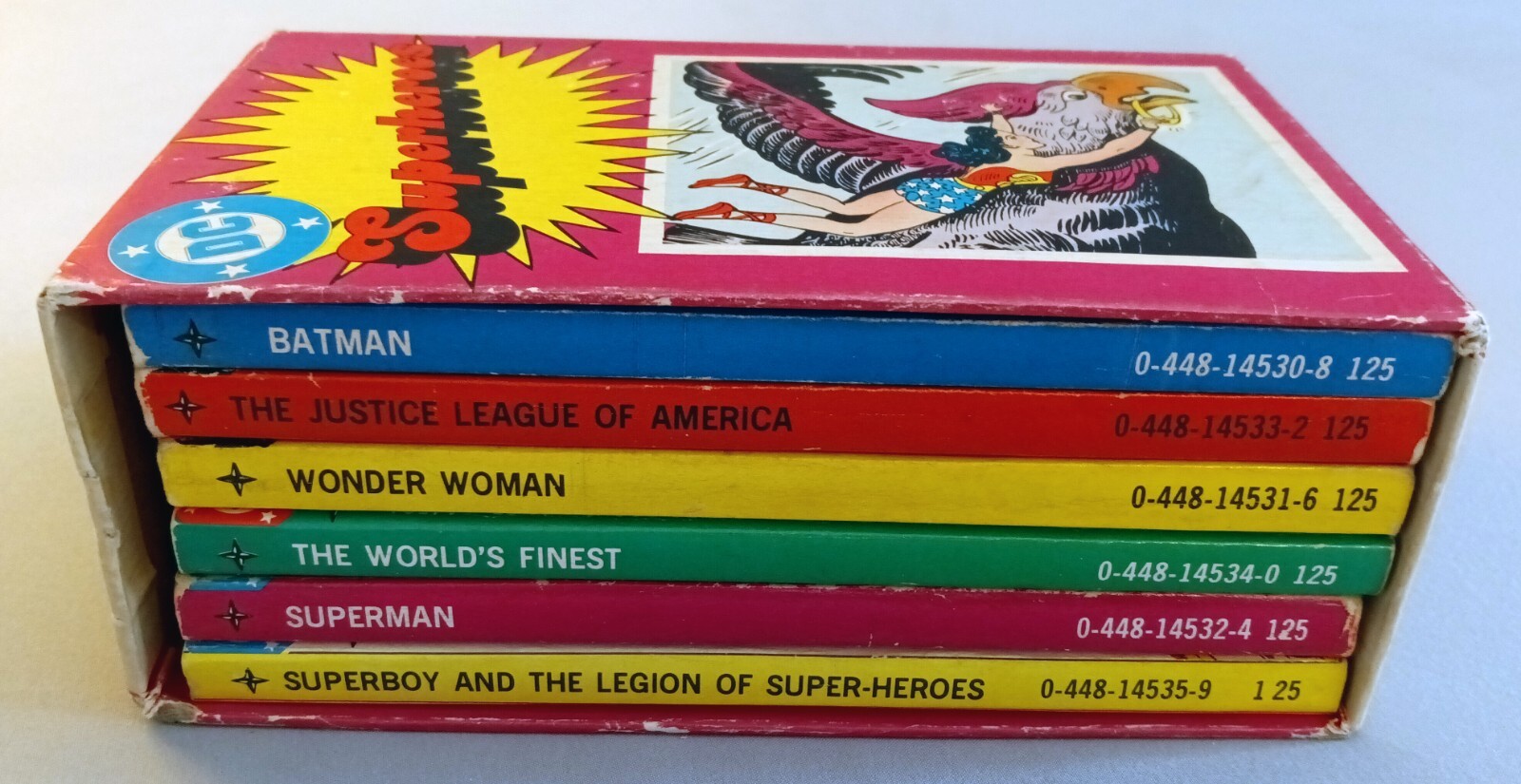 DC SUPERHEROES, TEMPO BOOKS BOX SET, SIX PAPERBACKS, BATMAN, SUPERMAN PB 1977-78