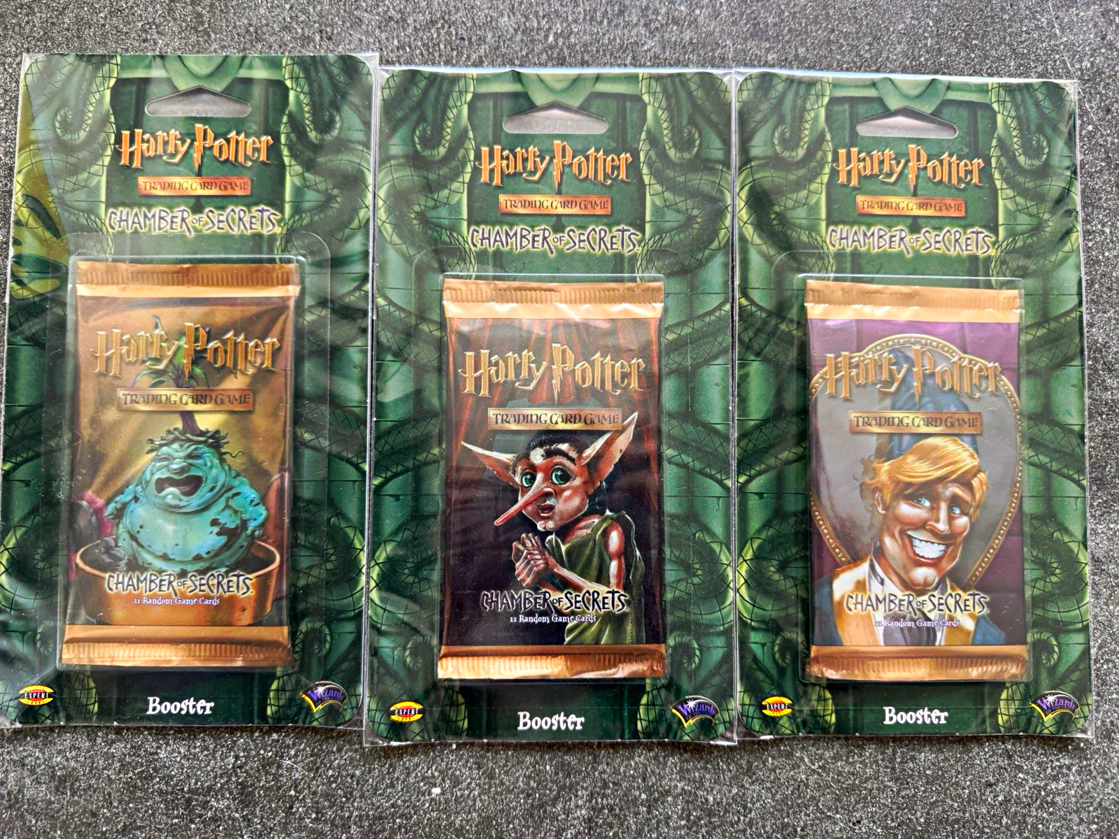 Harry Potter TCG Chamber of Secrets 3 Blister Booster Packs Complete Artset WOTC