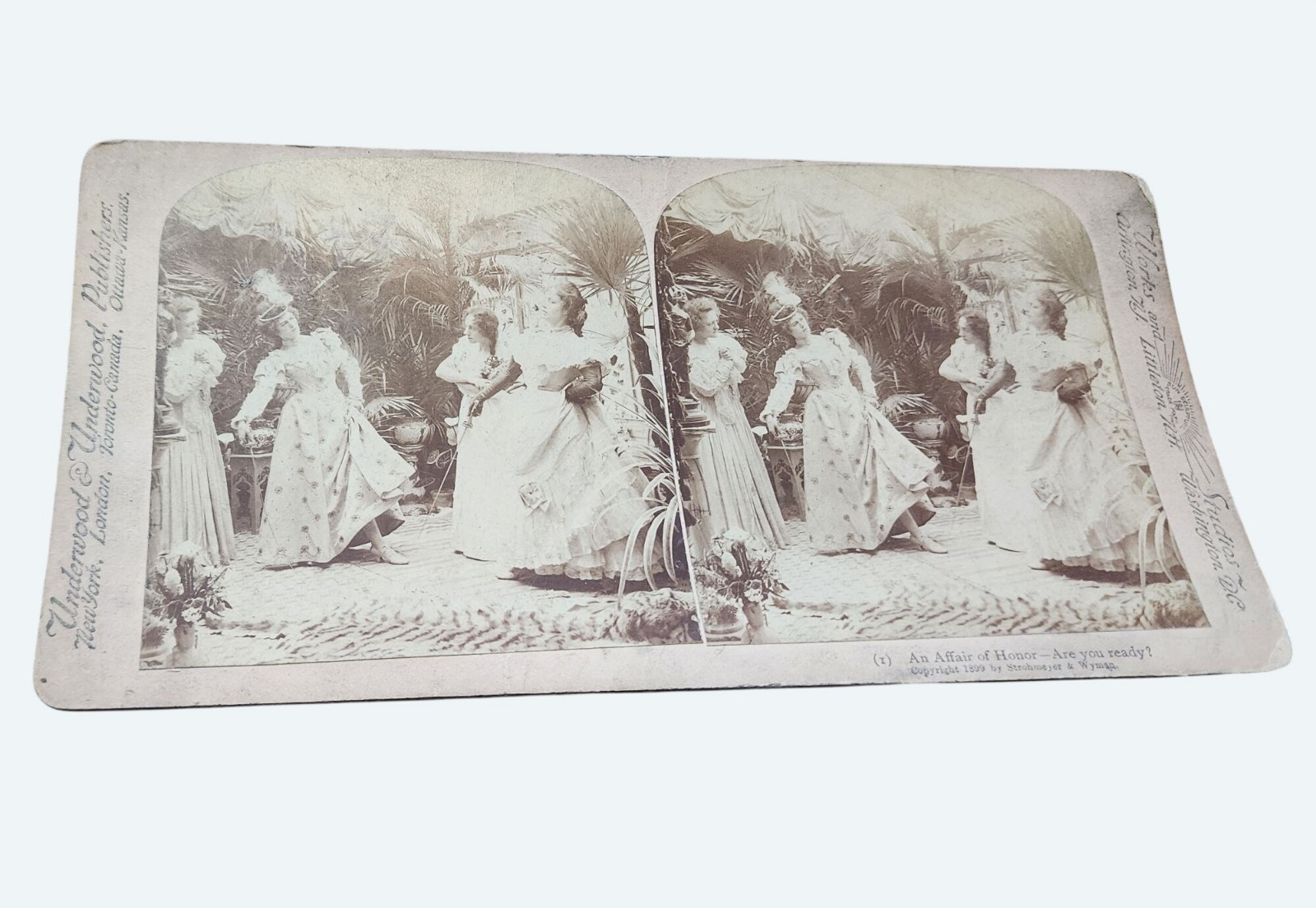 Antique 1899 Underwood Stereoview An Affair Of Honor Victorian Women