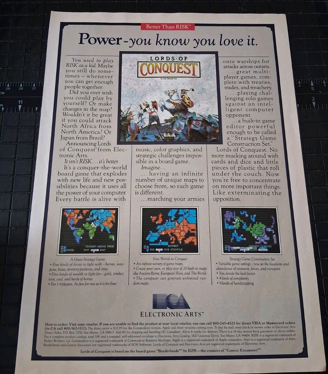 Lords Of Conquest EA Computer Game Promo Vintage Print Ad 8x11 1980s