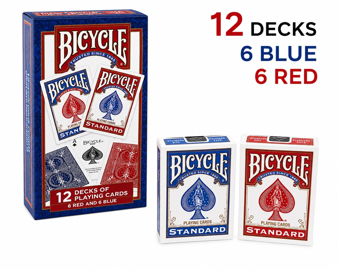 Bicycle Standard Index Playing Cards 12 Pack Red Blue Ideal for Poker Games