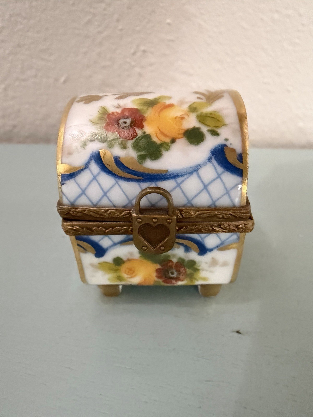 Limoges France Floral Trinket Box Treasure Chest Dome Lid Style