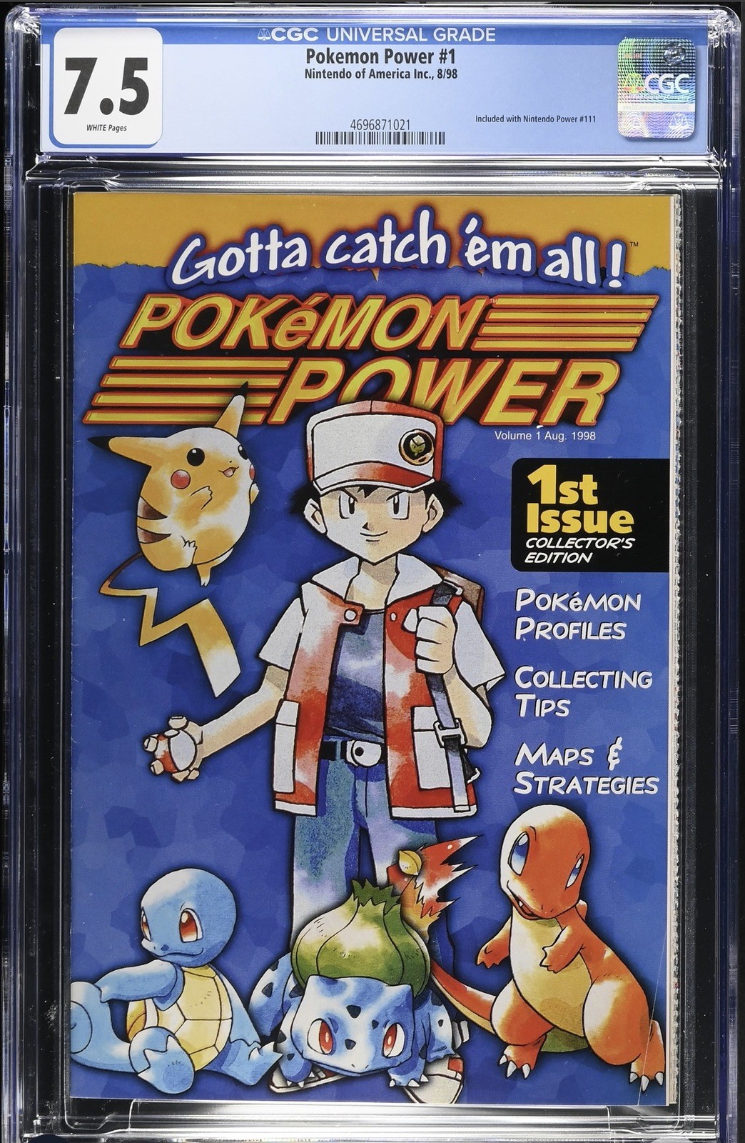 Pokemon Power 1 - 1st Issue CGC 7.5- 1st  Appearance Ash Nintendo Power 1 insert