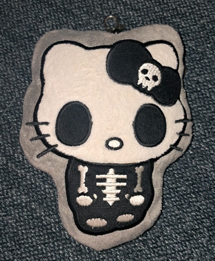 Vintage 2011 Sanrio Hello Kitty Skeleton Skull Plush ID Badge Holder Keychain