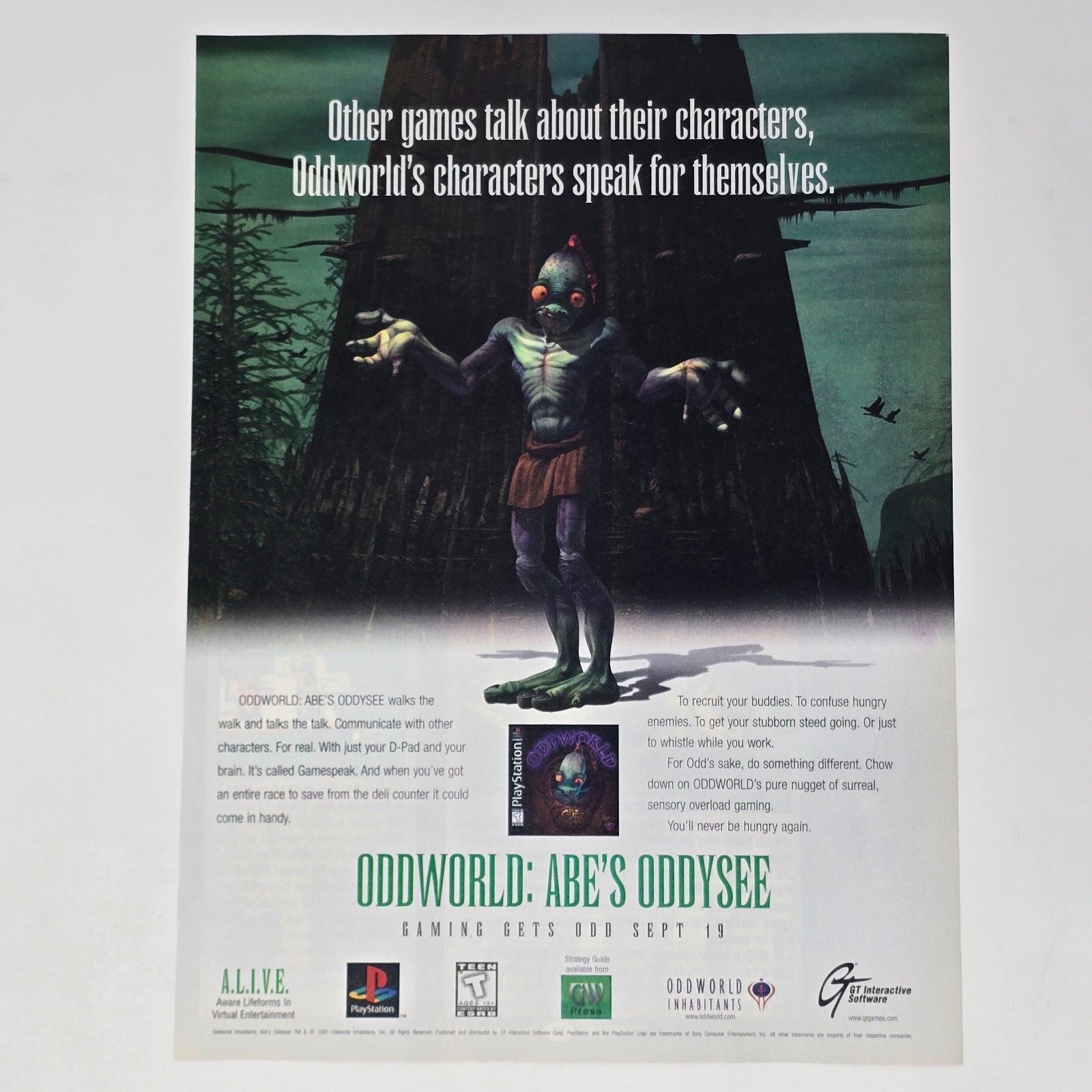 Oddworld Abe's Oddysee PlayStation 1 PS1 Speak Print Ad/Poster Promo Art