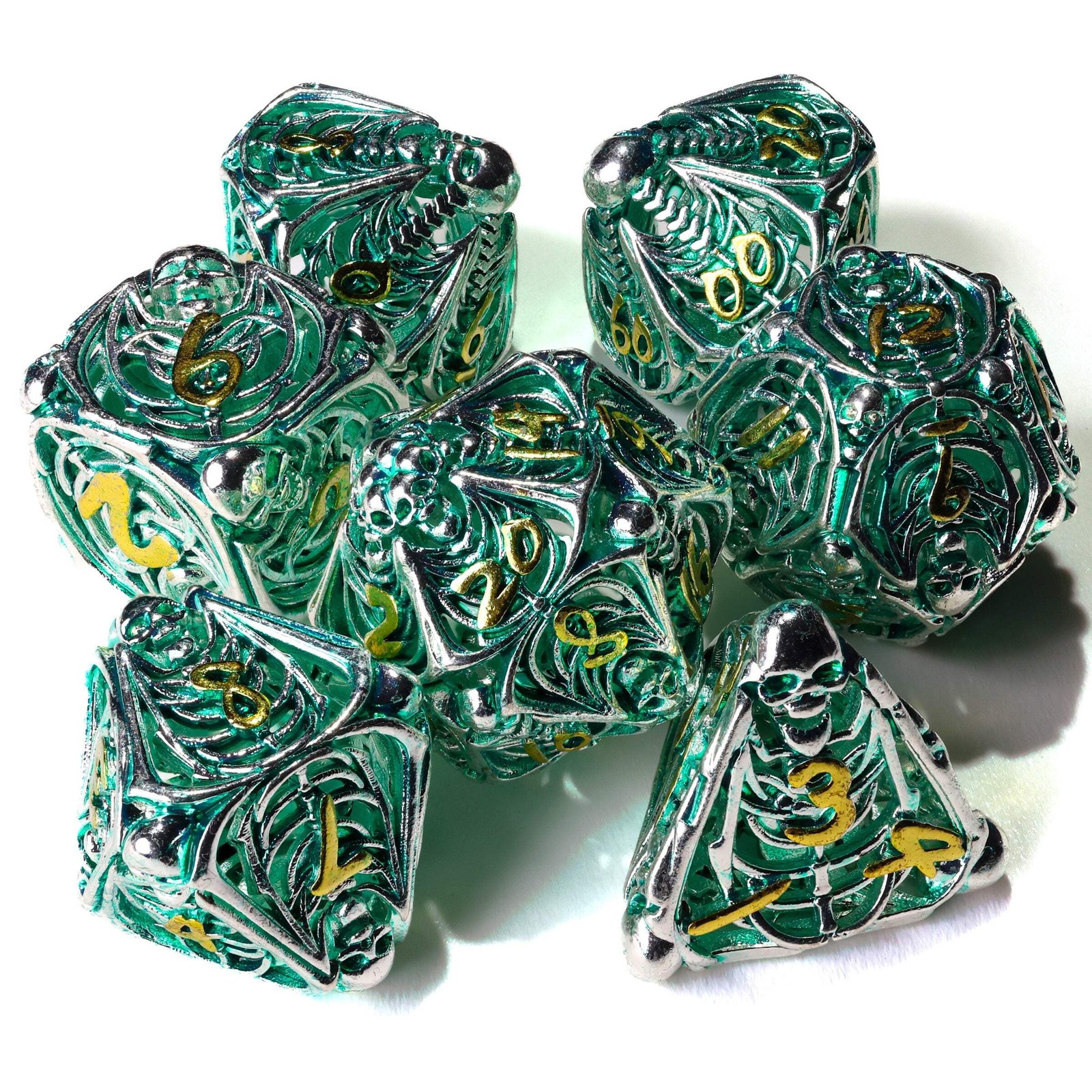 Undead Legion Metal RPG Dice Set | 7 Pieces Handcrafted Resin Dice by Baron of D
