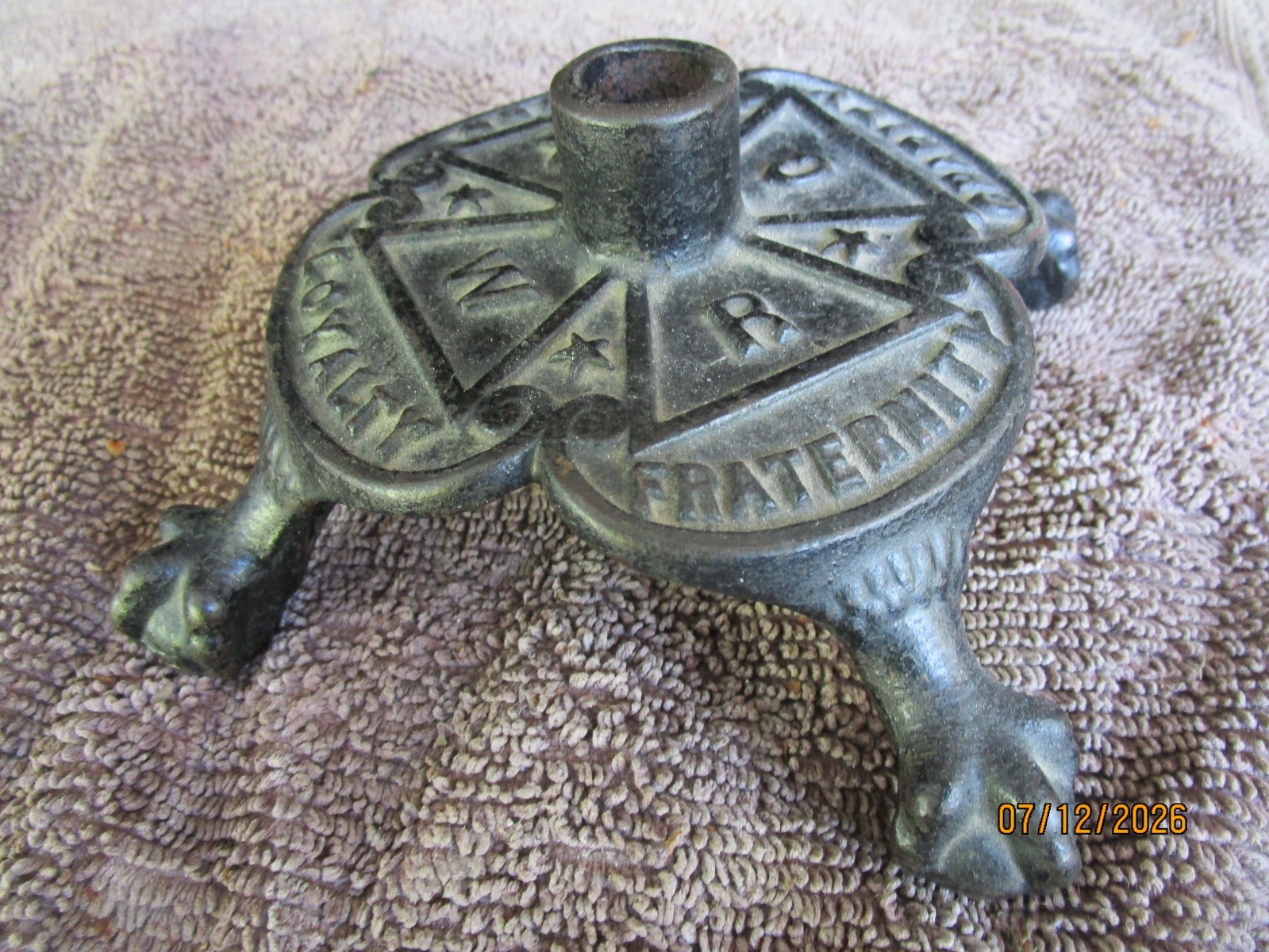 Antique 1883 Masonic Flag Holder Cast Iron Base Freemason 1883 Vintage Claw Foot