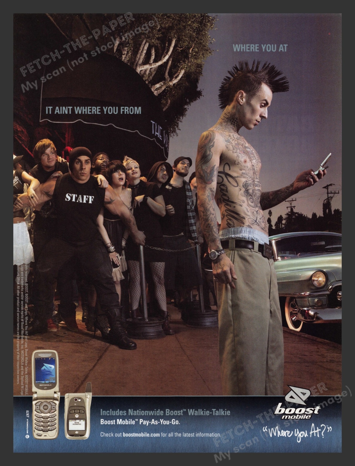 2000s Boost Mobile Cell Phone Travis Barker Musician Print Advertisement 2006