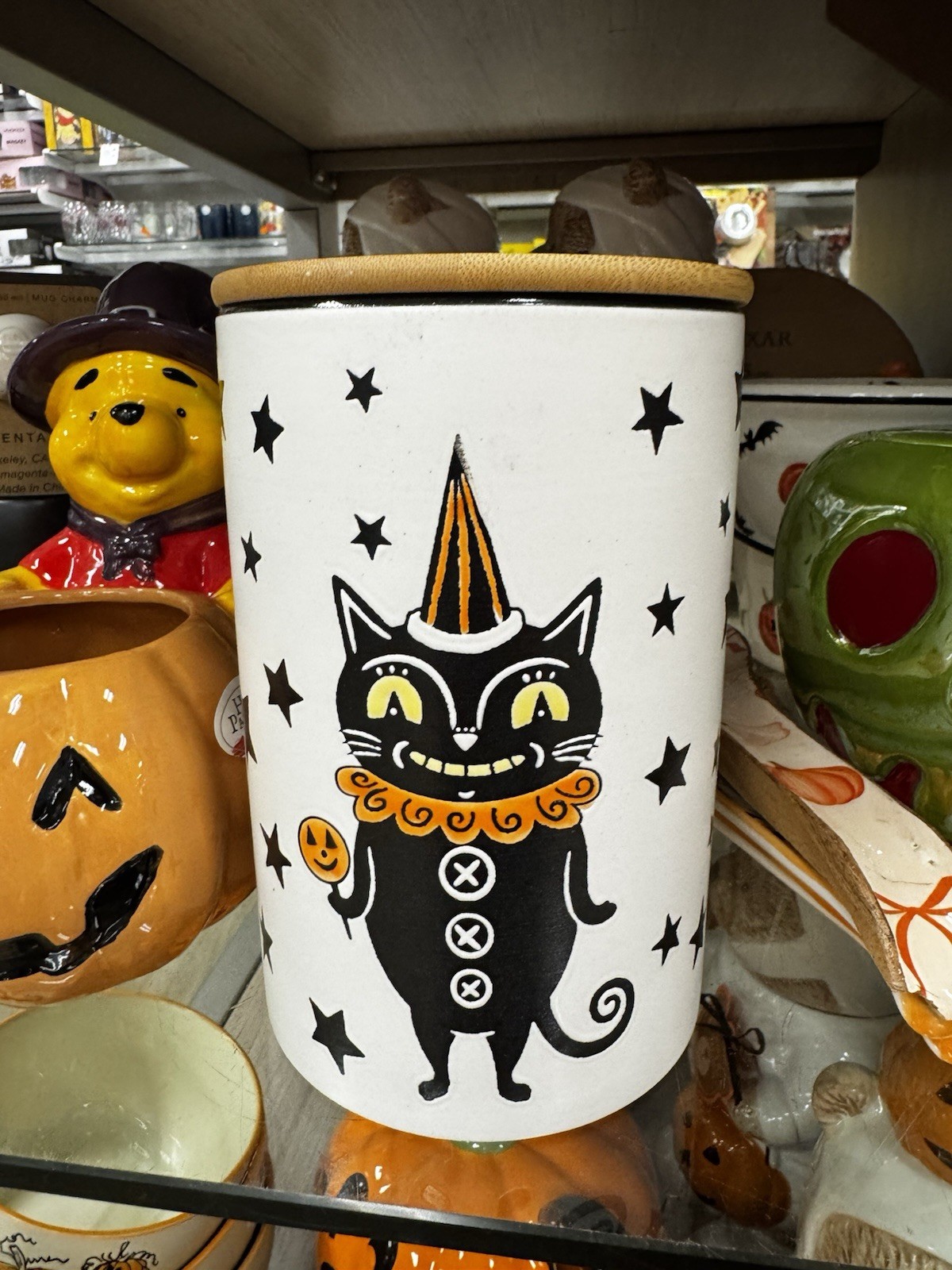 RARE Eli+ Ana black Cat Clown Ceramic Halloween Canister Creep Show Collection