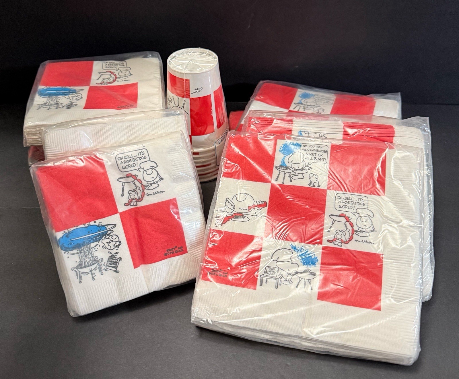 Vtg 1977 American Greeting BBQ Ziggy 6 Luncheon & 6 Beverage Napkins & Cups NOS