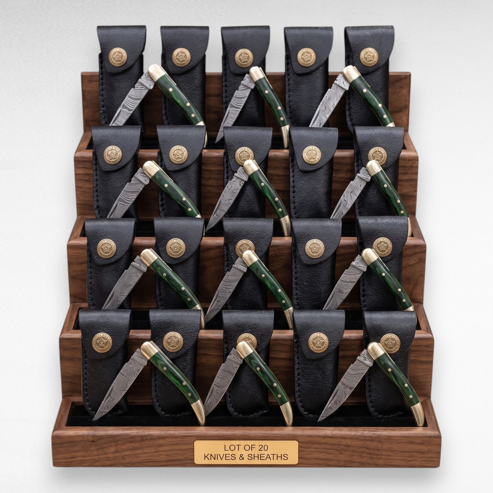 20pc Damascus Folding Pocket Knives Bulk Scout Carry Manual Tools With Sheath