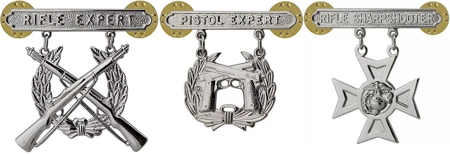 US Marine Corps USMC Rifle Pistol Expert Sharpshooter Silver Badge Pin SET