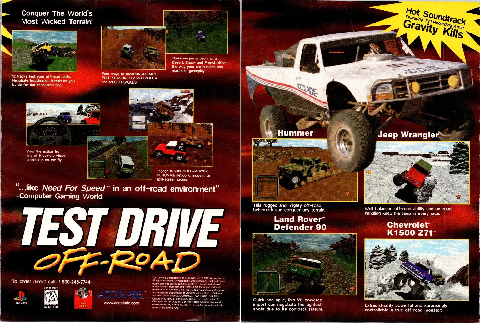 Accolade Test Drive Off-Road 1998 Original 2 Page Print Ad PS1 PC Game