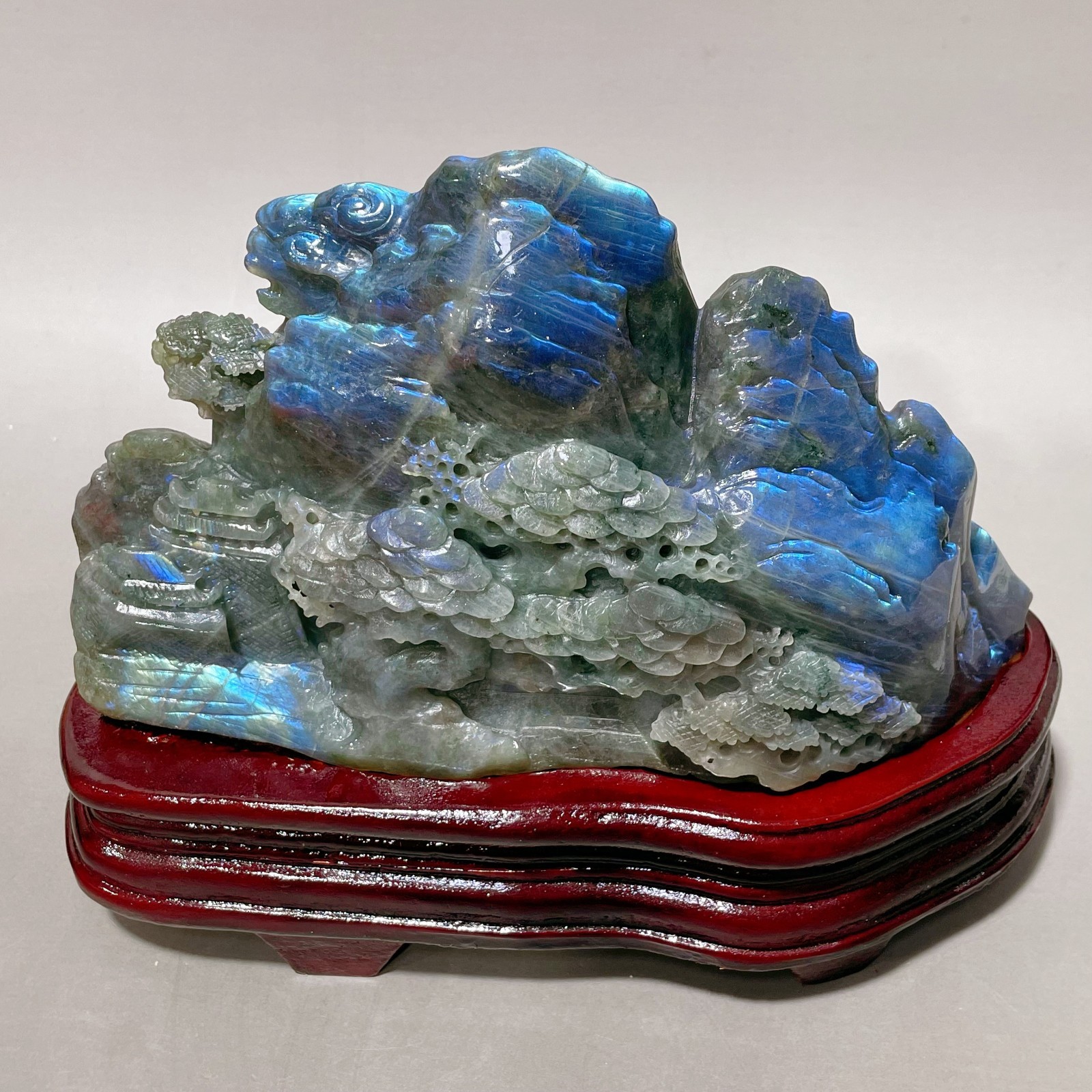 5.17LB Natural Labradorite Quartz Crystal Hand-Carved Mountain Scenery Sculpture