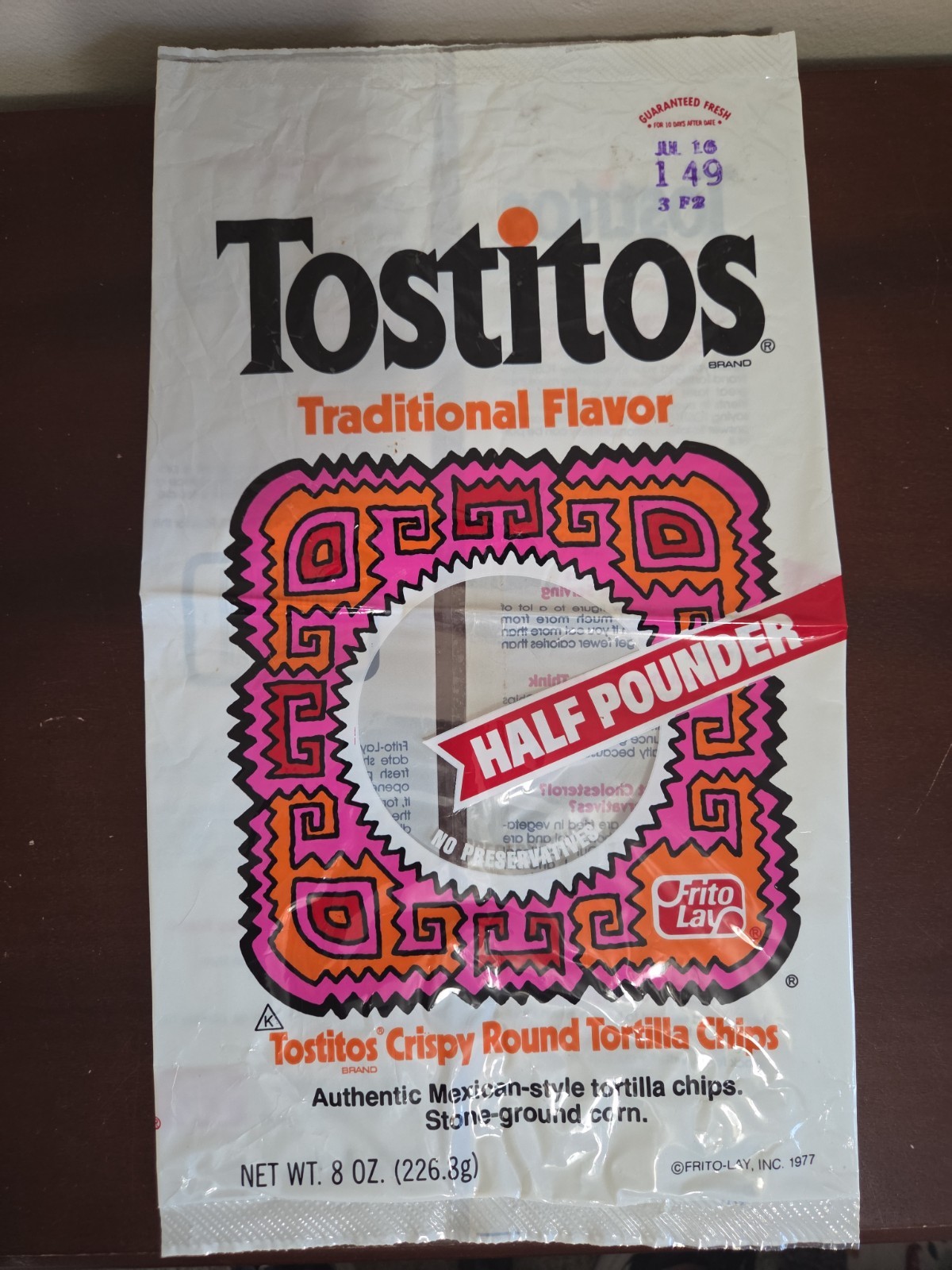 Vtg 70s 80s Tostitos Tortilla Chips Empty 8 Oz Bag Frito-Lay Food Packaging 1977