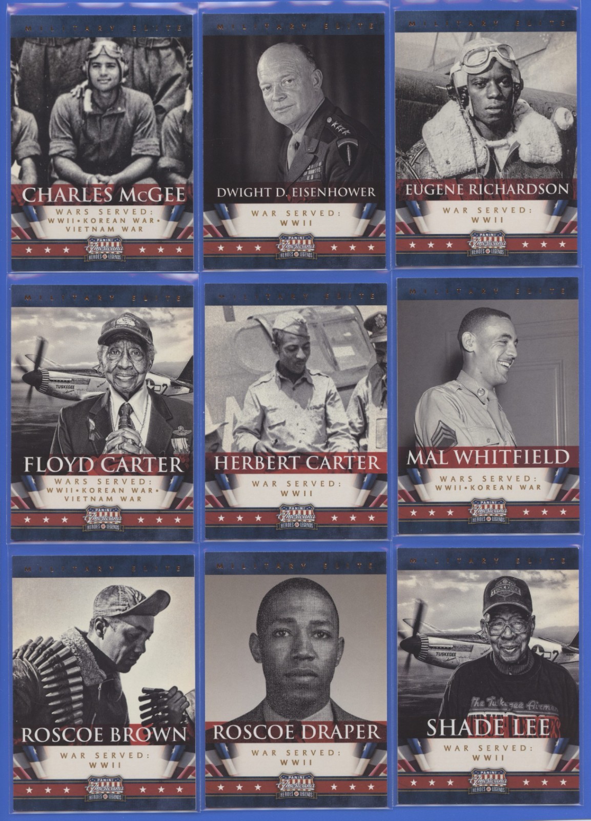 2012 Panini Americana Military Elite Set (10) Eisenhower Tuskegee Whitfield WW2